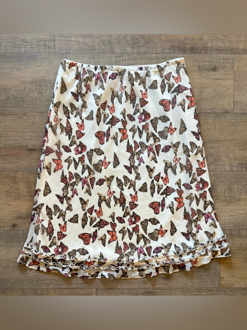 East 5th women’s size large a-line cream whimsigoth 90’s butterfly print skirt